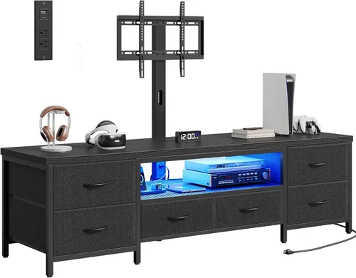 Miniatura 9 de Soporte de TV para TV de 80 pulgadas con soporte, centro de entretenimiento LED con cajones de tela y tomas de corriente, consola multimedia
