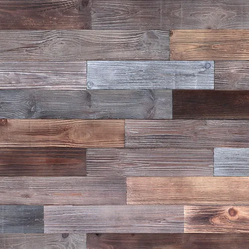 Miniatura 6 de Paneles de pared de madera para despegar y pegar, tablones macizos reales, madera rústica de granero recuperada, combinaciones de marrón y gris, 3