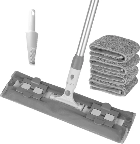 Mopa plana de microfibra para limpieza de suelos, base de aluminio de 15.7 pulgadas (15.7 in), mango de aluminio de 4 secciones de 52 pulgadas, uso