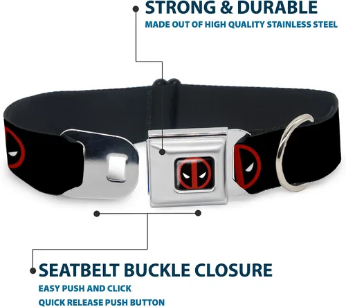 Miniatura 4 de Collar de perro hebilla de cinturón de seguridad Deadpool Logo Negro Rojo Blanco 9 a 15 pulgadas 1.0 pulgadas de ancho