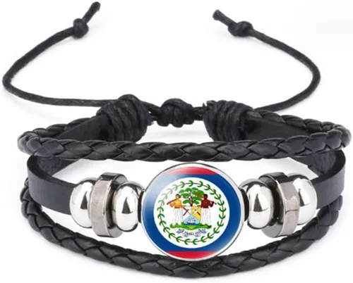 Miniatura 25 de vmcoatdu Mundial Muchas Banderas Nacionales Brazalete Retro de Aleación de Cuero para Pulsera de Cuerda Trenzada de Bandera Nacional