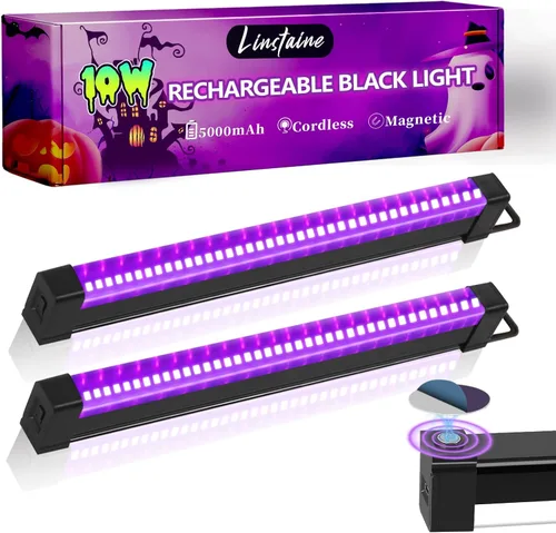 Paquete de 2 barras de luz negras recargables, 5000 mAh de gran capacidad, luces negras alimentadas por batería para fiesta brillante, suministros