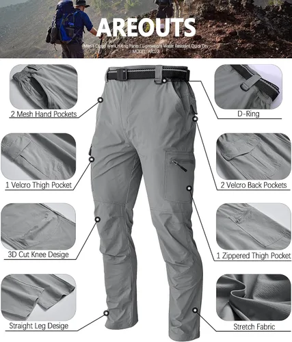 Miniatura 5 de Pantalones de senderismo para hombre, ligeros, resistentes al agua, de secado rápido, pesca, viajes, campamento, al aire libre, transpirables