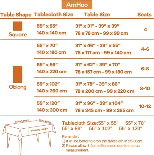 Miniatura 5 de AmHoo Mantel de mezcla de lino, mantel rectangular de 7.12 oz/m² con costuras y borlas para cocina, comedor, boda, bufé, 55 x 55 pulgadas