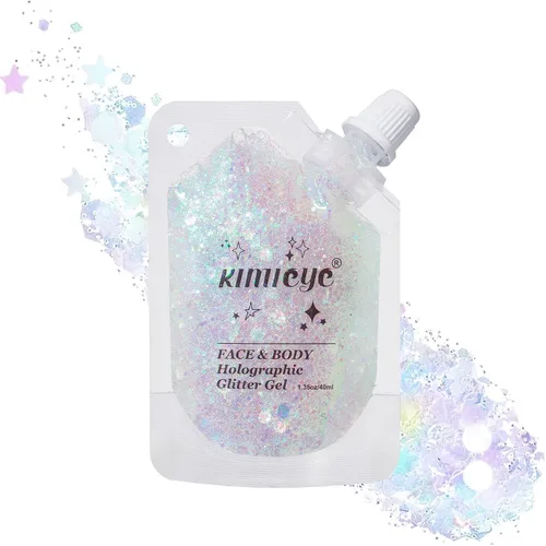 Miniatura 22 de Gel holográfico con purpurina para el rostro, brillo corporal con maquillaje para cabello, cara, clavícula, brazo, uñas, sombra de ojos, lentejuelas