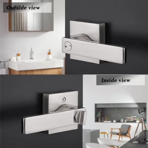 Miniatura 2 de Probrico Paquete de 20 manijas de puerta de níquel cepillado para puertas interiores de baño, herrajes para puerta de baño, pomo de puerta de níquel
