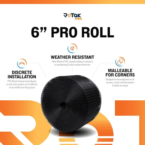 Miniatura 2 de Rotak Critter Guard PRO - Kit de rollo de prevención de pájaros para panel solar de 6 pulgadas x 100 pies con 60 clips de cierre - Malla de alambre
