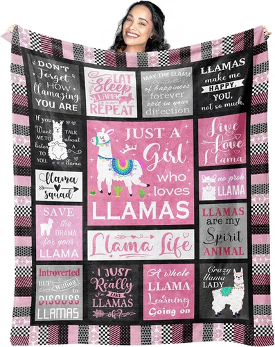 Regalos de llama para mujeres y niñas, manta de 60 x 50 pulgadas, regalos de llama para amantes y mamá, manta de alpaca, decoración