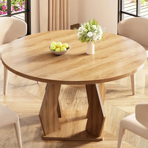 Miniatura 12 de IBF Mesa de comedor redonda negra para 4-6, mesa de cocina de 47 pulgadas con superficie amplia, mesa de comedor circular moderna, mesa de madera