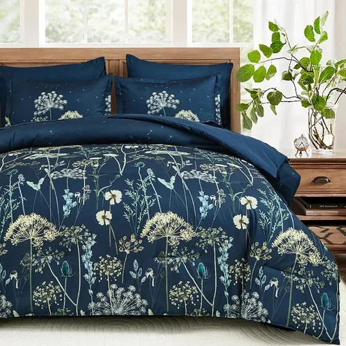 Miniatura 15 de Yiran - Juego de edredón Queen de 7 piezas, juego de ropa de cama con motivos de diente de león negro, cama de invierno en una bolsa Queen, juego