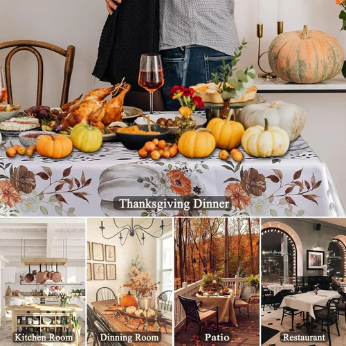 Miniatura 8 de Mantel rectangular con estampado de calabaza en acuarela de otoño, mantel rectangular de poliéster para otoño, resistente al agua, sin arrugas