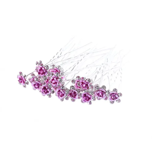 Miniatura 12 de 20pcs Rhinestone Rose Flower Hair Bobby Pin Crystal Bride Wedding Metal Clip de pelo Decoración U forma joyería accesorios, Cabello de cristal
