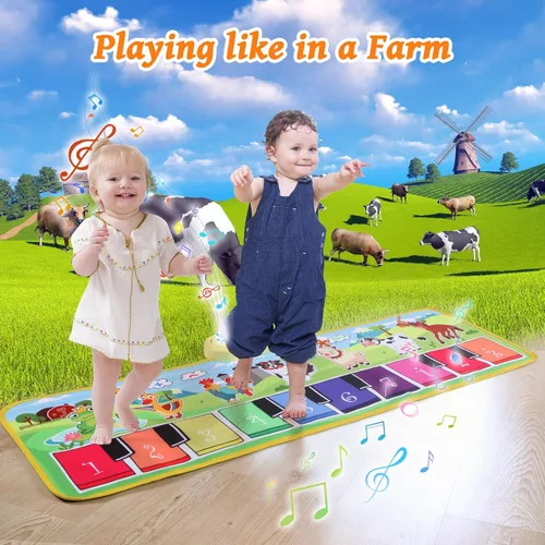 Miniatura 4 de Alfombra de piano de suelo para niños pequeños, alfombra de baile de música educativa sensorial, manta de sonidos de animales, tapete de juego