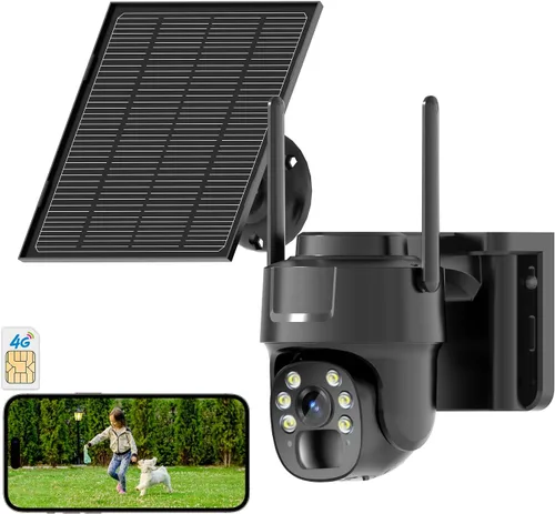 Cámara de seguridad celular inalámbrica 4G LTE, no necesita WiFi, cámara solar inalámbrica para exteriores, sensor de movimiento PIR, visión Negro