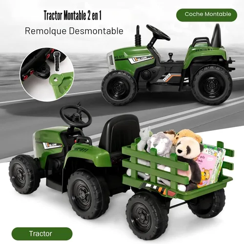 Miniatura 2 de Costzon Tractor de paseo con remolque desmontable, vehículos eléctricos para niños con cargador de tierra de cambio de 3 marchas, diseño inalámbrico