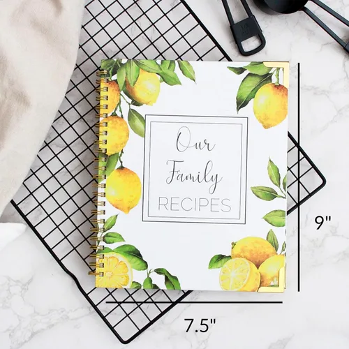 Miniatura 6 de Libros de recetas para escribir en tus propias recetas, paquete de 2 (limón y floral), diarios de recetas familiares para crear tus propios libros