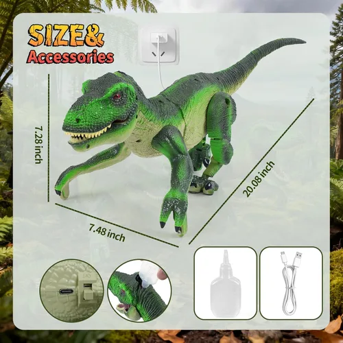 Miniatura 5 de Funbud Juguete de Dinosaurio con Control Remoto para Niños - Regalos de Cumpleaños para Edades 3 4 5 6 7 8 9 10 11 12 Años, RC Dinosaurio Caminante