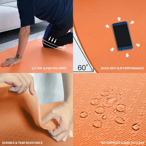 Miniatura 4 de Hatha Yoga Alfombrilla de Yoga Grande de TPE 6'x4'x1/2" Extra Gruesa Antideslizante - para Yoga, Pilates y Entrenamientos de Gimnasio en Casa Naranja