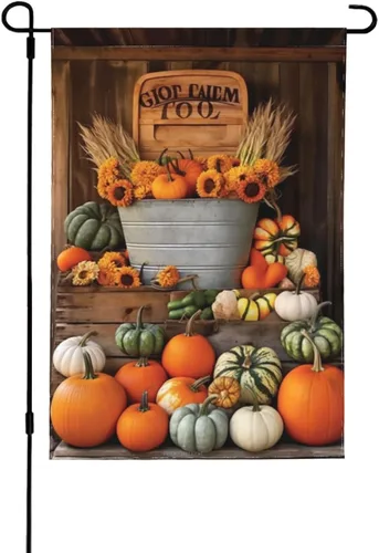 Miniatura 11 de Bandera de Estados Unidos, calabazas y girasoles, bandera de jardín, otoño, vacaciones, bienvenida, patio, granja, exteriores, banderas decorativas