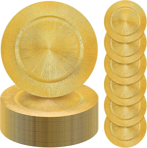 Miniatura 22 de Tanlade 50 Platos Base Plateados al Por Mayor, Plato Base Redondo de Plástico de 13", Platos Base Brillantes Plateados para Mesa, Platos de Servicio