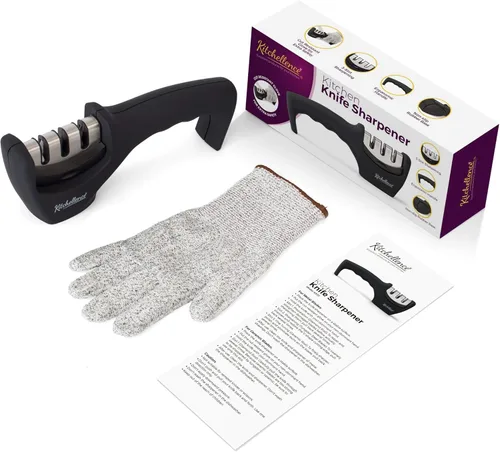 Miniatura 3 de Accesorios para cuchillos de cocina 4 en 1: afilador de cuchillos de 3 etapas ayuda a reparar, restaurar, pulir hojas y guante resistente a cortes