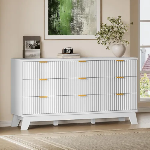 Miniatura 16 de BORNOON Cómoda alta de 46" para dormitorio, cómoda de 6 cajones acanalados, cómoda moderna de madera con almacenamiento profundo, correderas