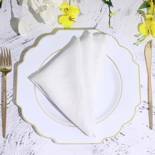 Miniatura 2 de Efavormart - Paquete de 10 platos de postre de plástico color rosa canela de 8 pulgadas, con borde dorado barroco, platos de ensalada desechables