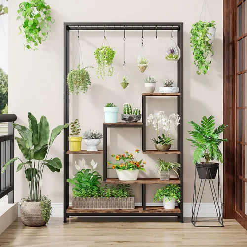 Miniatura 3 de LITTLE TREE Soporte alto para plantas de interior de 5 niveles, estante de metal grande de 70.9 pulgadas para macetas de bonsái, estante de Marrón