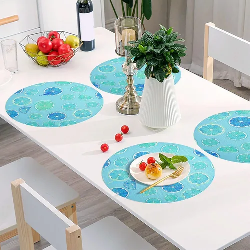 Miniatura 6 de Turquoise Fruit Slices Blue Placemats, Heat Resistant Non Slip Washable Dinner Mat for Kitchen one sizex1