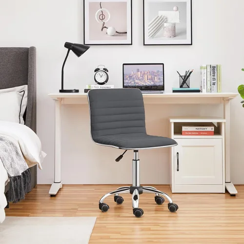 Miniatura 7 de Yaheetech Silla de oficina de terciopelo con respaldo bajo acanalada sin brazos y altura ajustable, giratoria para tareas, gris oscuro
