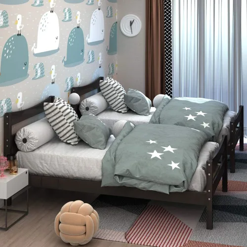 Miniatura 8 de Giantex - Marcos de cama individual de madera con cabecero, cama moderna con plataforma y soporte de listones de madera, espacio de almacenamiento