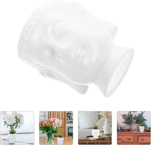 Miniatura 5 de Happyyami Maceta de cerámica para plantas de interior, diseño de estatua de Buda para decoración del hogar, 1 ud