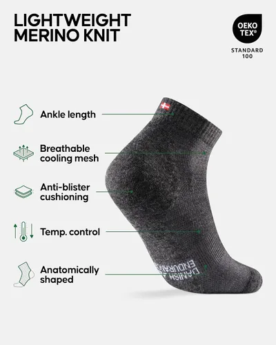 Miniatura 2 de DANISH ENDURANCE 3 calcetines de senderismo para exteriores de corte bajo en lana merina, para mujeres y hombres, paquete de 3
