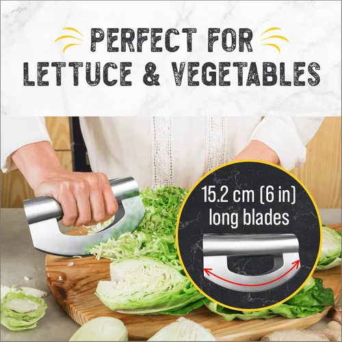 Miniatura 4 de Herramienta de corte de ensalada Checkered Chef, cuchillo Mezzaluna de acero inoxidable para vegetales