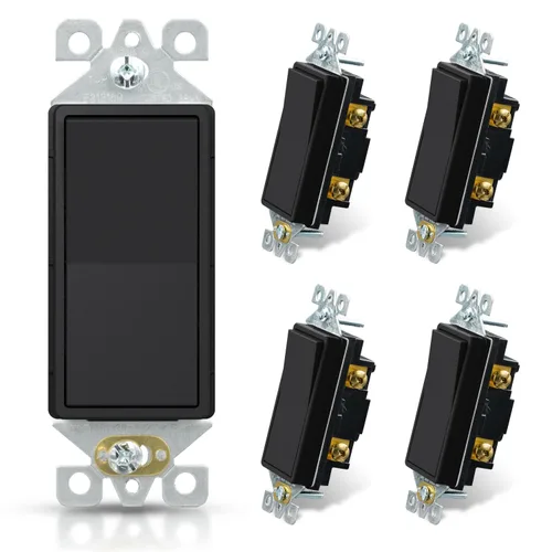 Miniatura 29 de ELEGRP Interruptor de luz decorativo de un solo polo con placa sin tornillos, 15 A 120-277 V, reemplazo del interruptor basculante de paleta