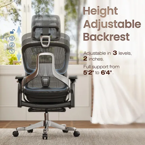 Miniatura 4 de GABRYLLY Silla de oficina ergonómica, silla de escritorio con respaldo alto con reposacabezas, brazos abatibles, bloqueo de inclinación de 90-120°