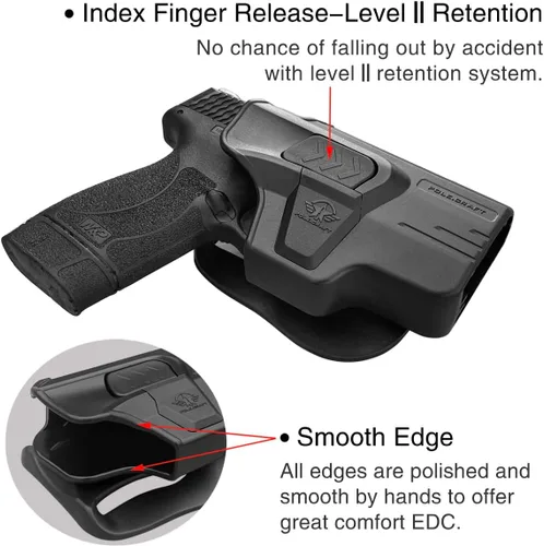 Miniatura 3 de Fundas de polímero con pala OWB Compatibles con: Smith & Wesson M&P 45 Shield M2.0 con cañón de 3.3", Funda exterior de polímero con cerradura