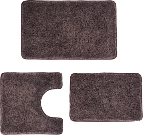 Miniatura 10 de Juego de alfombras de baño de lujo de 3 piezas con alfombra de inodoro en forma de U, fondo de goma antideslizante, microfibra gruesa, felpa suave