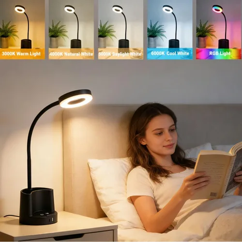 Miniatura 3 de HomeFocus Lámpara de escritorio, lámpara de escritorio LED RGB, lámpara de mesa, luz de lectura y luz nocturna para oficina en casa, negro