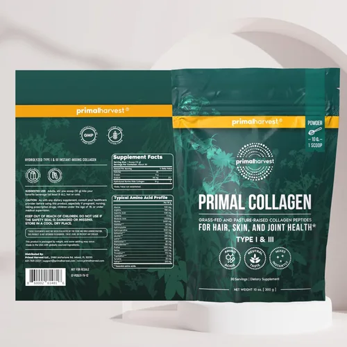 Miniatura 5 de Primal Harvest Polvo de Colágeno para Mujeres u Hombres Primal Harvest Péptidos de Colágeno en Polvo Tipo I y III, 10 Oz Polvo de Proteína