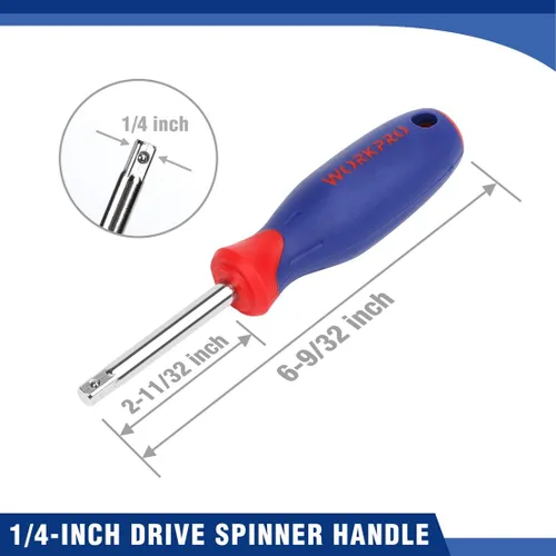 Miniatura 6 de WORKPRO W003068A - Juego de 70 llaves de vaso de 1/4 pulgadas con trinquete de liberación rápida, métrico y SAE para reparación de automóviles