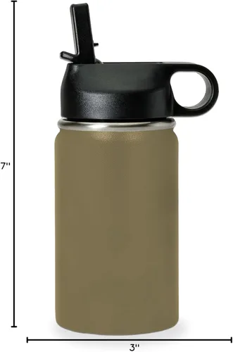 Miniatura 5 de LaserGram Botella de agua de doble pared abatible de 12 onzas con pajilla, bandera de El Salvador, grabado personalizado incluido (verde camuflado)