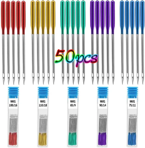 Amytalk 50 agujas universales para máquina de coser, de punto regular, compatibles con cantante, hermano, Janome, Varmax con tamaños en 65/9, 75/11,