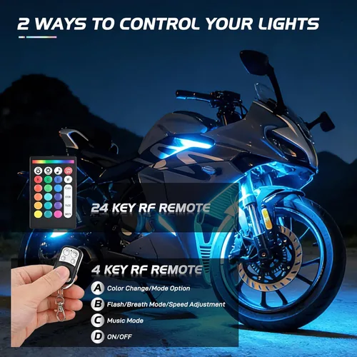 Miniatura 3 de Nilight - TL-35 Kit de luces LED RGB para motocicleta, 12 piezas, impermeable, multicolor, lámpara de luces de atmósfera con controles remotos