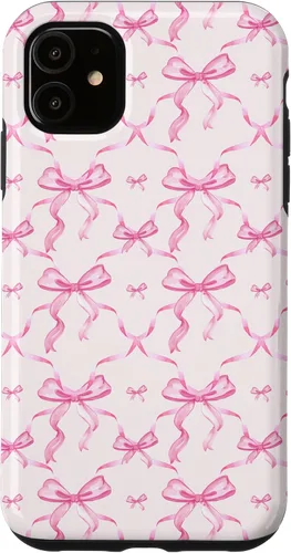 Miniatura 7 de Cintas y lazos estéticos rosas para iPhone 16 en estuche de acuarela