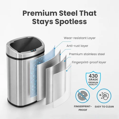 Miniatura 8 de iTouchless Bote de basura con sensor ovalado de 13 galones con adaptador de CA y filtro de olor, contenedor de cocina automático de 50 L, acero