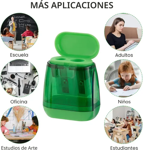 Miniatura 7 de Sonuimy Sacapuntas manuales, 4 sacapuntas manuales, doble agujero, compacto, de color, sacapuntas de mano para niños con tapa, adultos, estudiantes