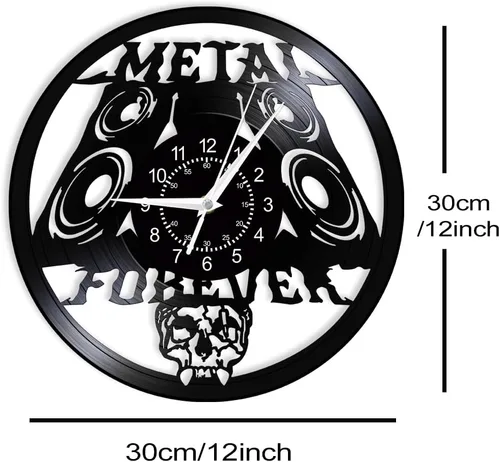 Miniatura 6 de Reloj de pared de música de metal pesado, 12 pulgadas, 7 tipos de reloj de pared LED de música rock, reloj de pared de cuarzo silencioso sin tictac