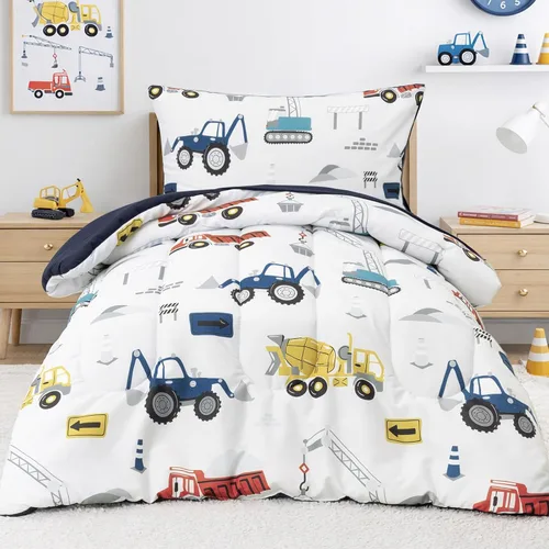 Miniatura 8 de PHF Juego de ropa de cama infantil de 4 piezas, ultra suave, incluye edredón, sábana bajera, sábana encimera y funda de almohada para niños y niñas