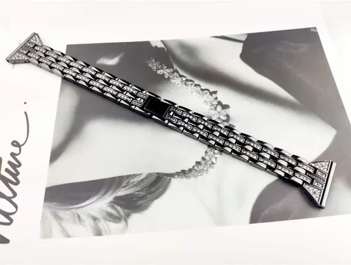 Miniatura 4 de Bandas compatibles con Fitbit Versa 2/Versa Lite/Versa, pulsera de repuesto con diamantes de imitación de metal para mujer, color negro